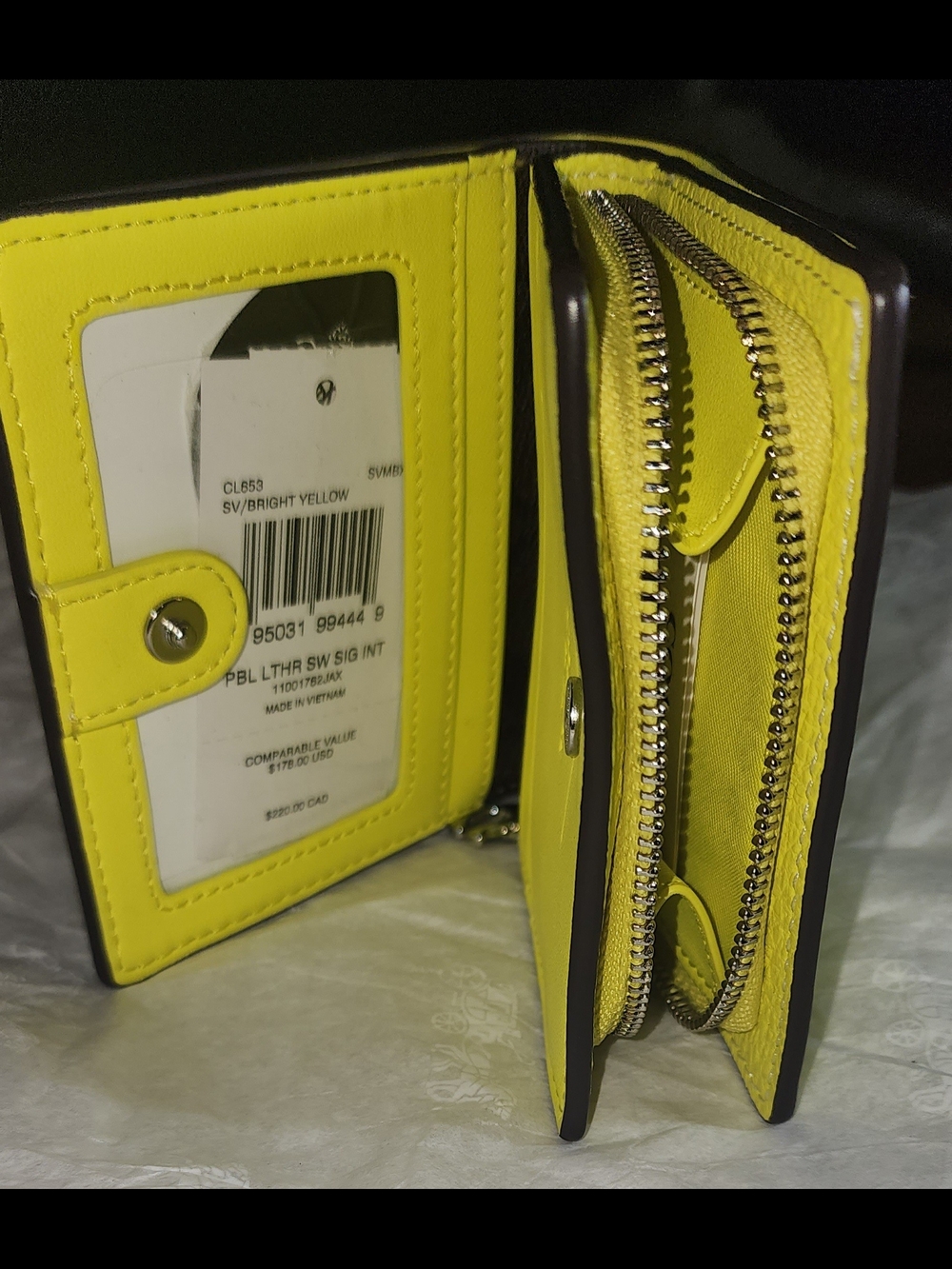 Coach Yellow Pebbled Leather Bi-fold Wallet with Silver Logo - Picture 5 of 8